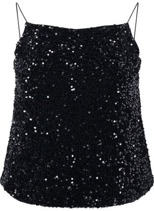 Zizzi Overdel med paljetter og smale stropper, Black Sequins, Packshot image number 0