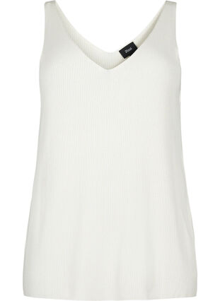 Zizzi Strikket topp med V-utskjæring, Cloud Dancer, Packshot image number 0