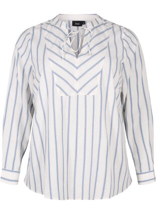 Zizzi Stripet bluse med knyteutstyr, Hvit, Packshot image number 0