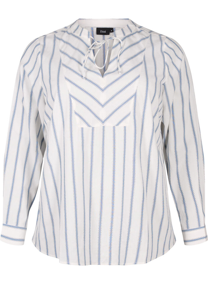 Stripet bluse med knyteutstyr, Hvit, Packshot image number 0