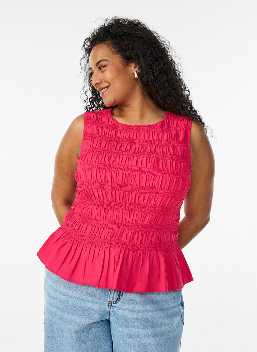 Smock-topp med b&aring;thals og peplum-fald, Rosa, Model image number 0