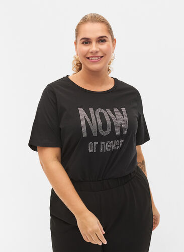 T-skjorter med nagler i økologisk bomull, Black NOW or never, Model image number 0