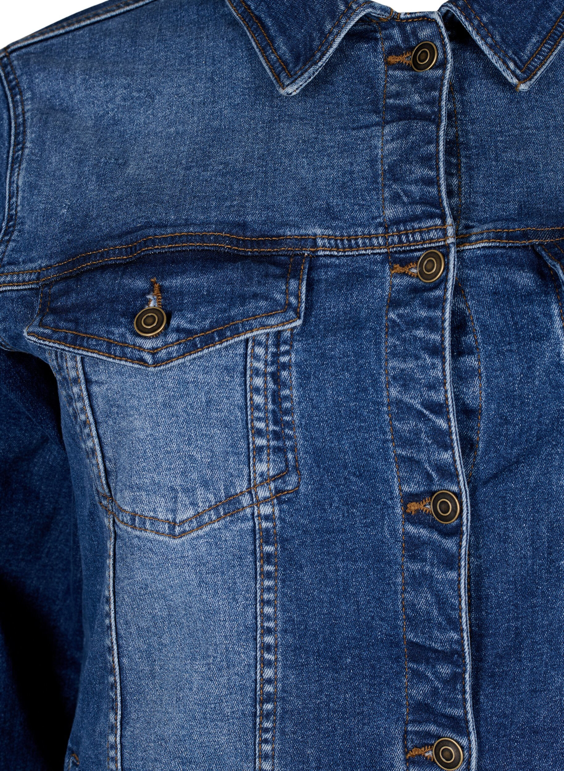 Zizzi Kort dongerijakke i bomull, Blue denim, Packshot image number 2