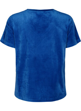 T-skjorte i velour med V-hals, Monaco Blue, Packshot image number 1