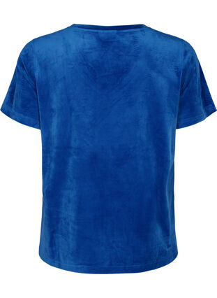 Zizzi T-skjorte i velour med V-hals, Monaco Blue, Packshot image number 1