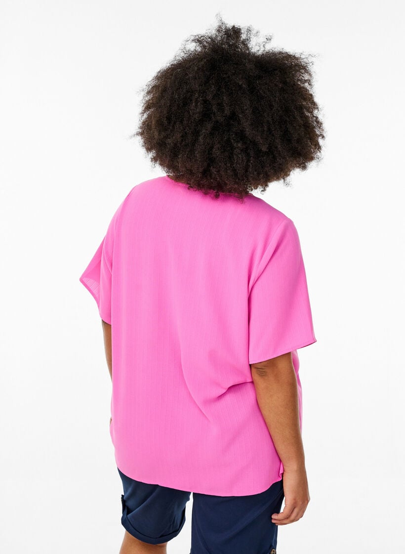 Kortermet bluse med rund hals, Rosa, Model image number 2