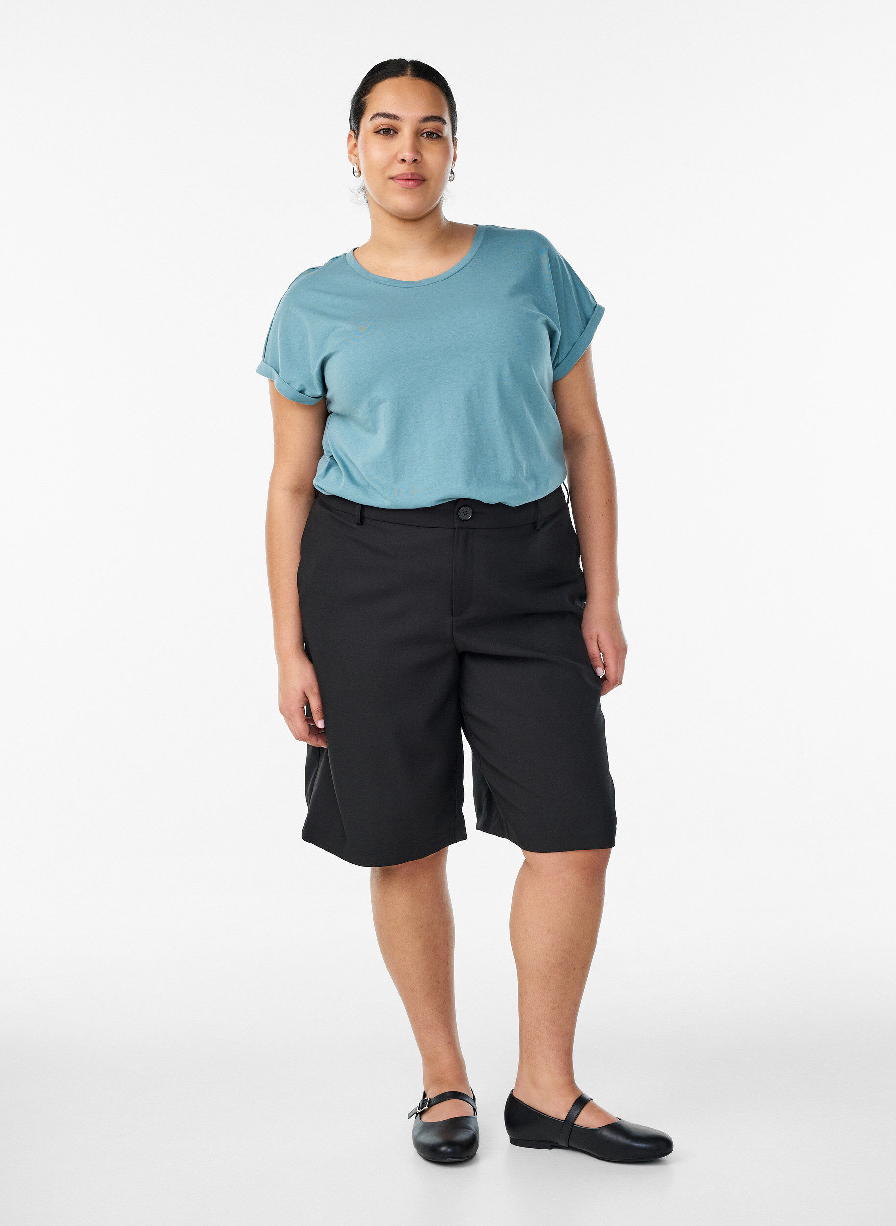 ZizziKortermet T-skjorte i bomullsblanding, Bl&aring;, Model image number 1