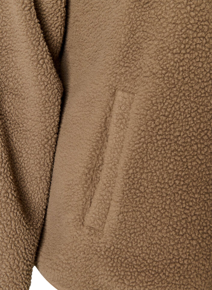 Teddyjakke med rund hals og knapper, Brun, Packshot image number 3