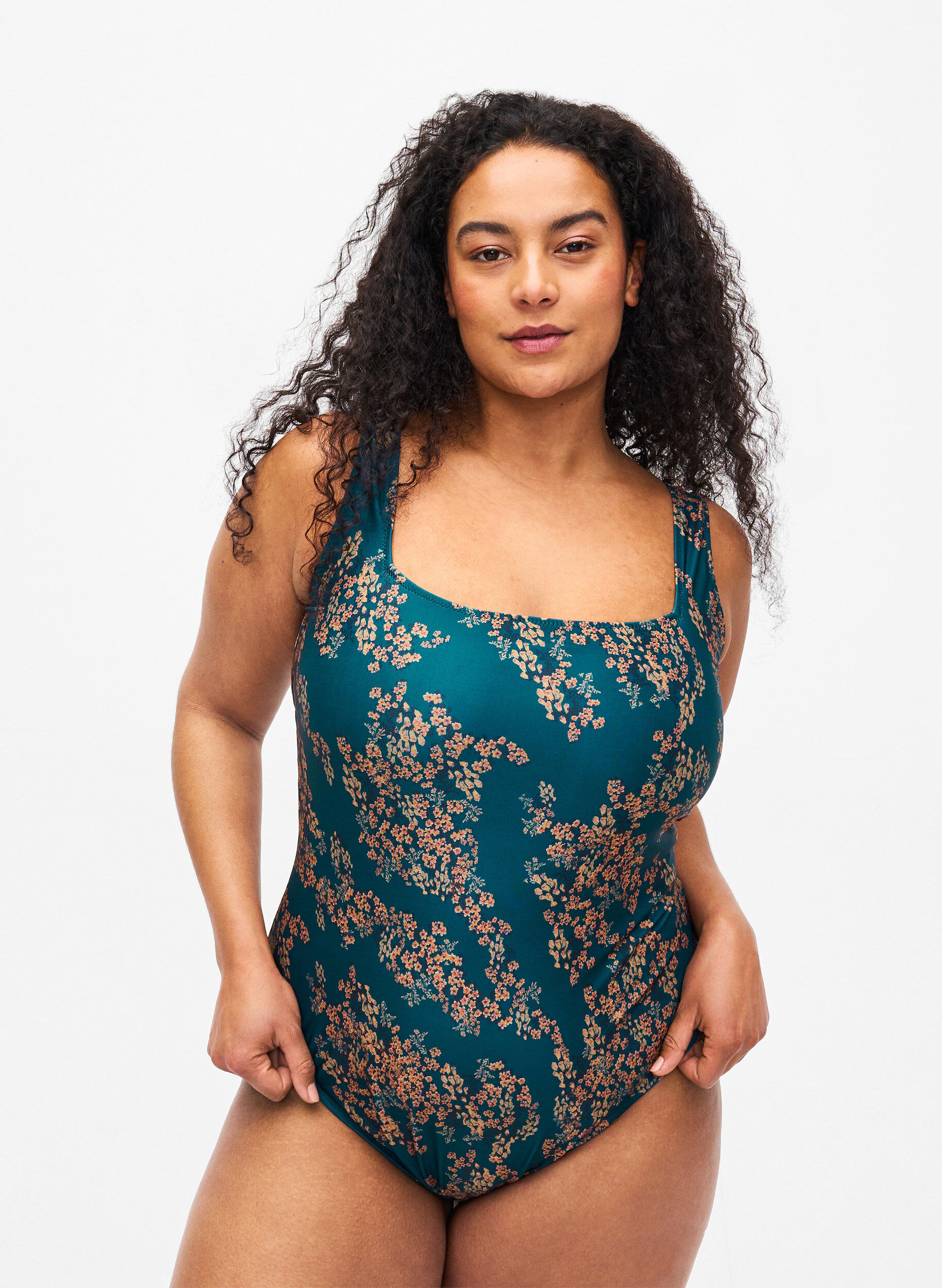 Zizzi Badedrakt med blomstertrykk, Zebra Flower, Model image number 0