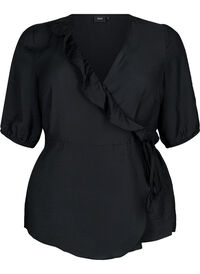 wrap Bluse i viskose med 1/2 ermer