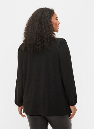 Bluse med glitter og lange ermer, Black Black, Model image number 1