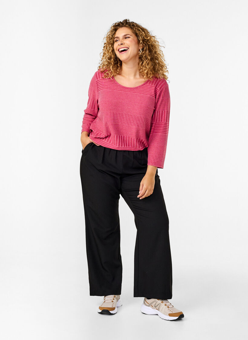 Bluse med 3/4-ermer og stripemønster, Malaga Mel., Model image number 2