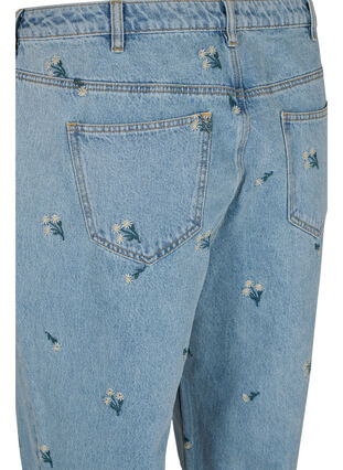 Mille mom fit jeans med blomstrete broderi, Blue w. Small Flower, Packshot image number 3
