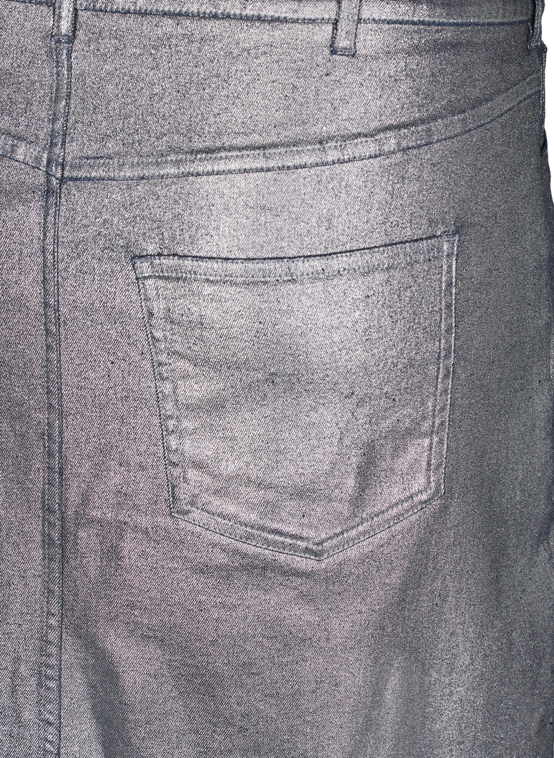 Zizzi S&oslash;lvbelagt midi-skj&oslash;rt, Gun Sliver, Packshot image number 2