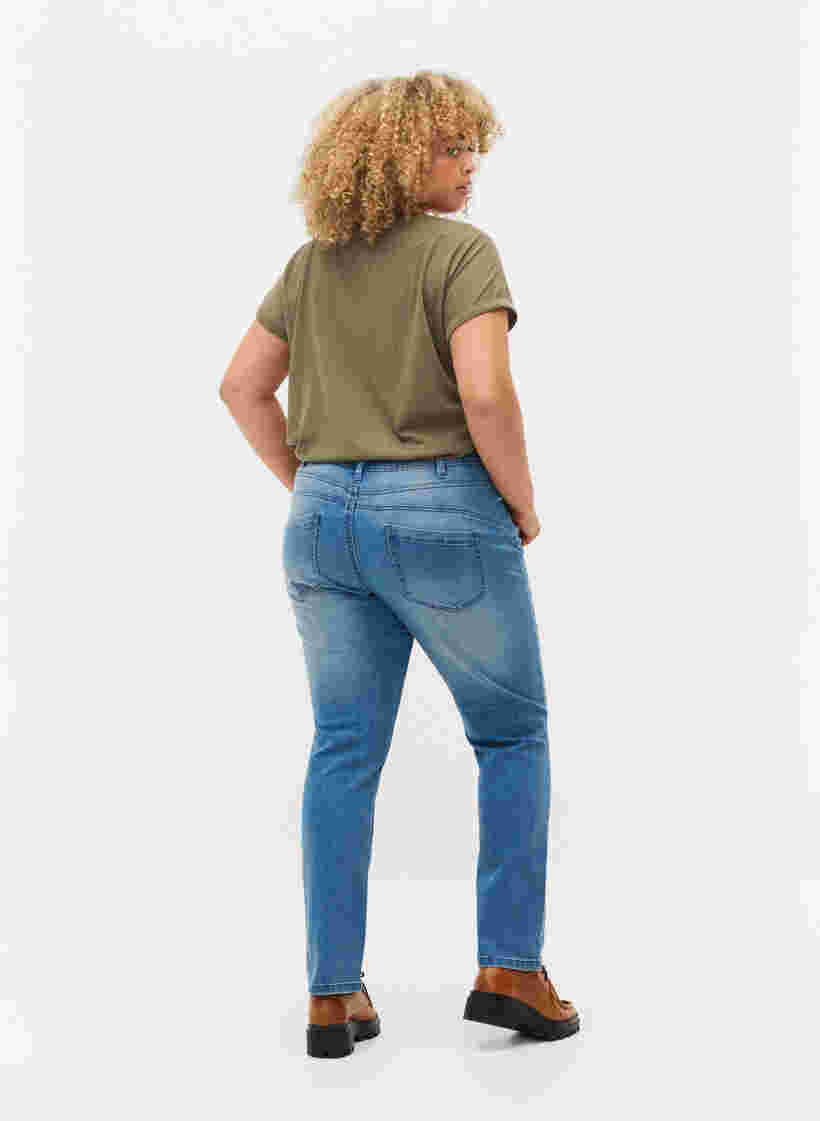 Ripped Emily jeans med normal høyde i livet, Blue denim, Model image number 1