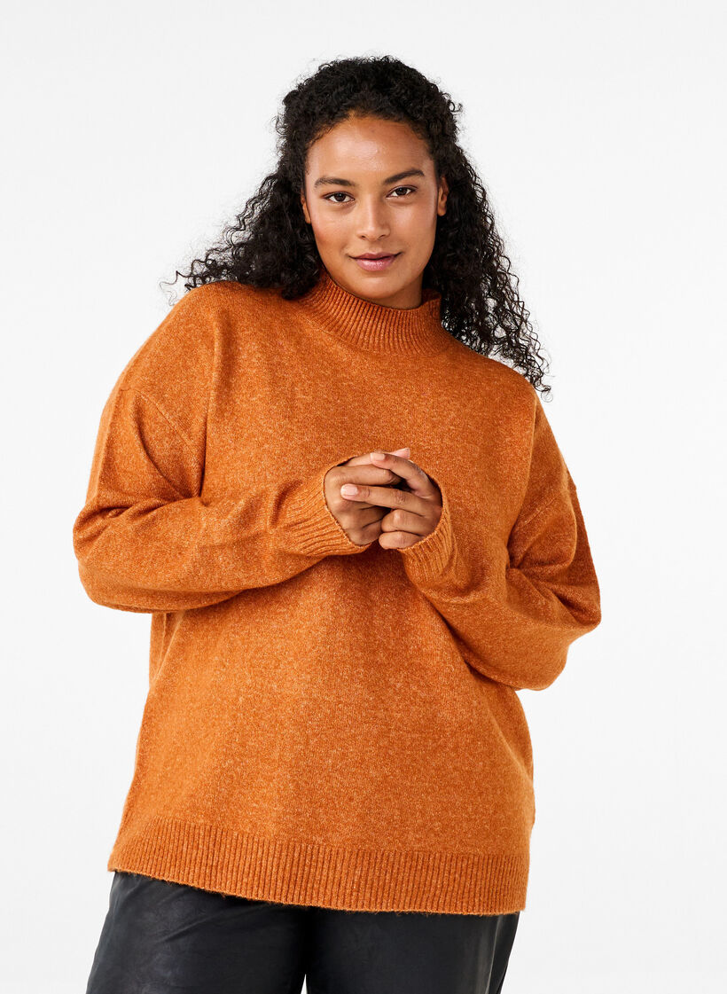 Strikket ullbluse med høy hals, Autumnal Mel., Model image number 0