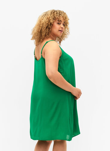 Ensfarget kjole i viskose med stropper, Jolly Green, Model image number 1