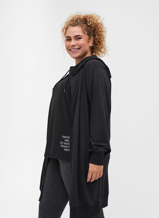 Lang treningsjakke med hette og lommer, Black, Model image number 2