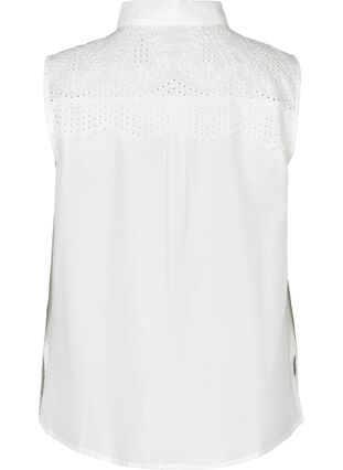 Bomullsskjorte uten ermer med broderi anglaise, Bright White, Packshot image number 1