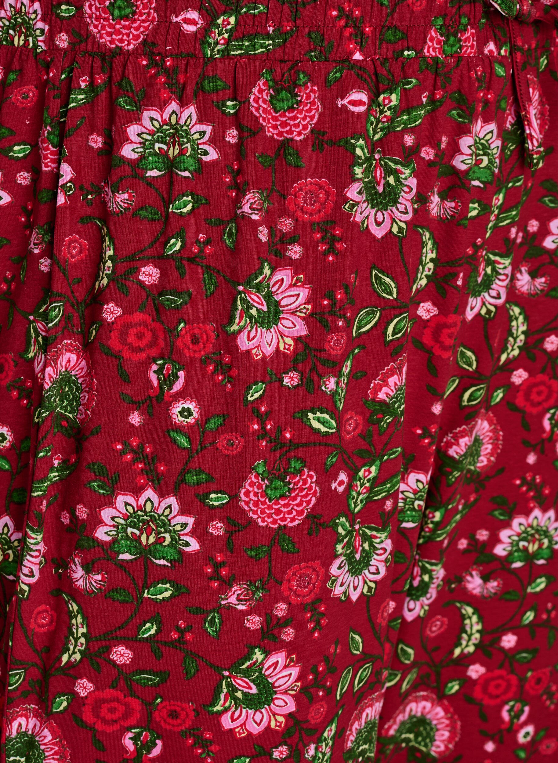 ZizziBomulls pyjamasbukser med trykk, R&oslash;d, Packshot image number 2