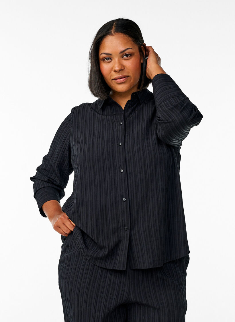FLASH - Skjorte med tekstur, Svart, Model image number 0