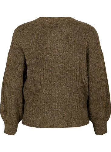 Strikket ribbestrikket cardigan med knapper, Brown Mel., Packshot image number 1