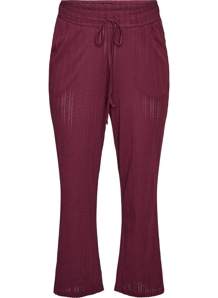 Pyjamasbukse i &oslash;kologisk bomull med hullbroderi, M&oslash;rk Bordeaux, Packshot image number 0