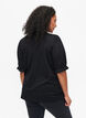 Bluse med V-hals og hullm&oslash;nster, Black, Model image number 1