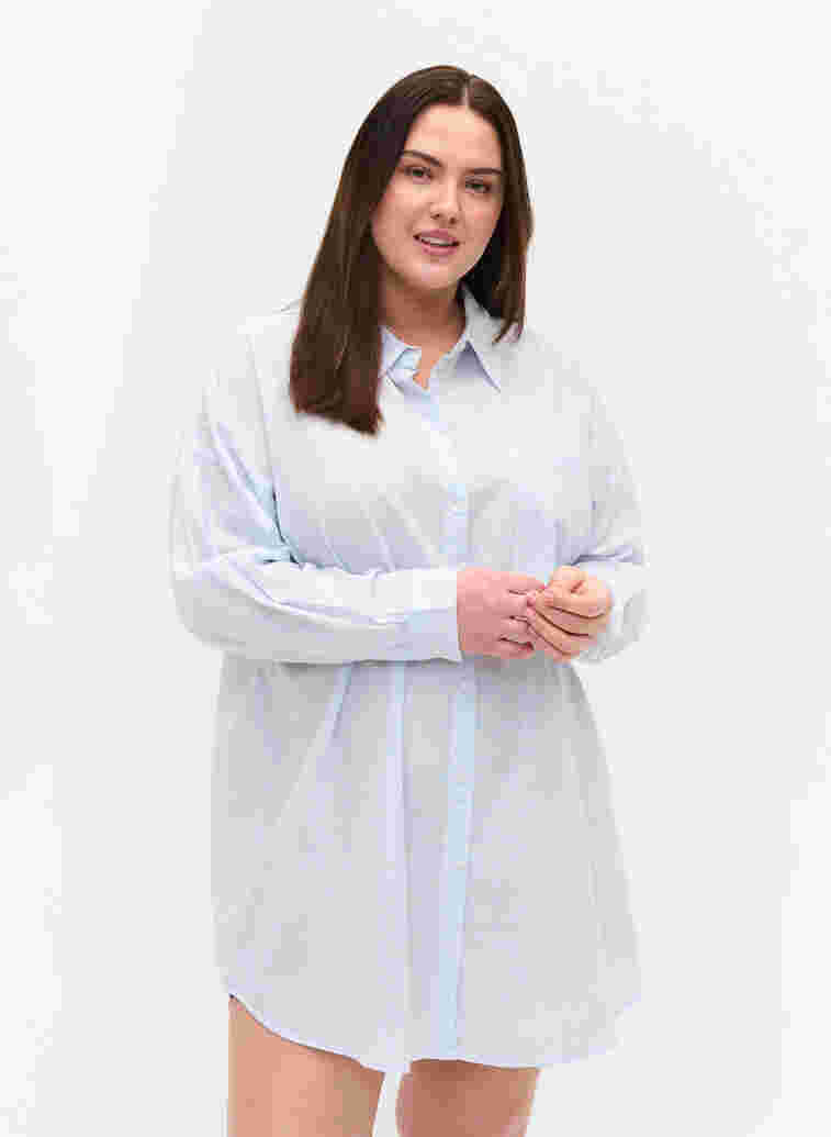 Stripete nattskjorte i bomull, White w. Blue Stripe, Model