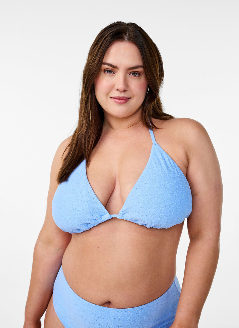 Trekant bikinitopp med et teksturert mønster, Placid Blue, Model