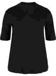 Høyhalset bluse i bomull med 2/4-ermer, Black