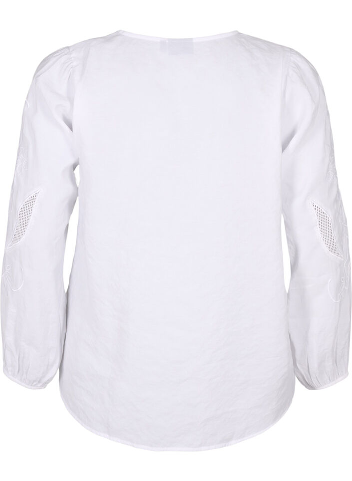 Bluse i Tencel &trade; Modal med broderidetaljer, Bright White, Packshot image number 1