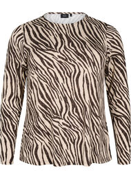 Ensfarvet bluse med lange ermer, Zebra Brown