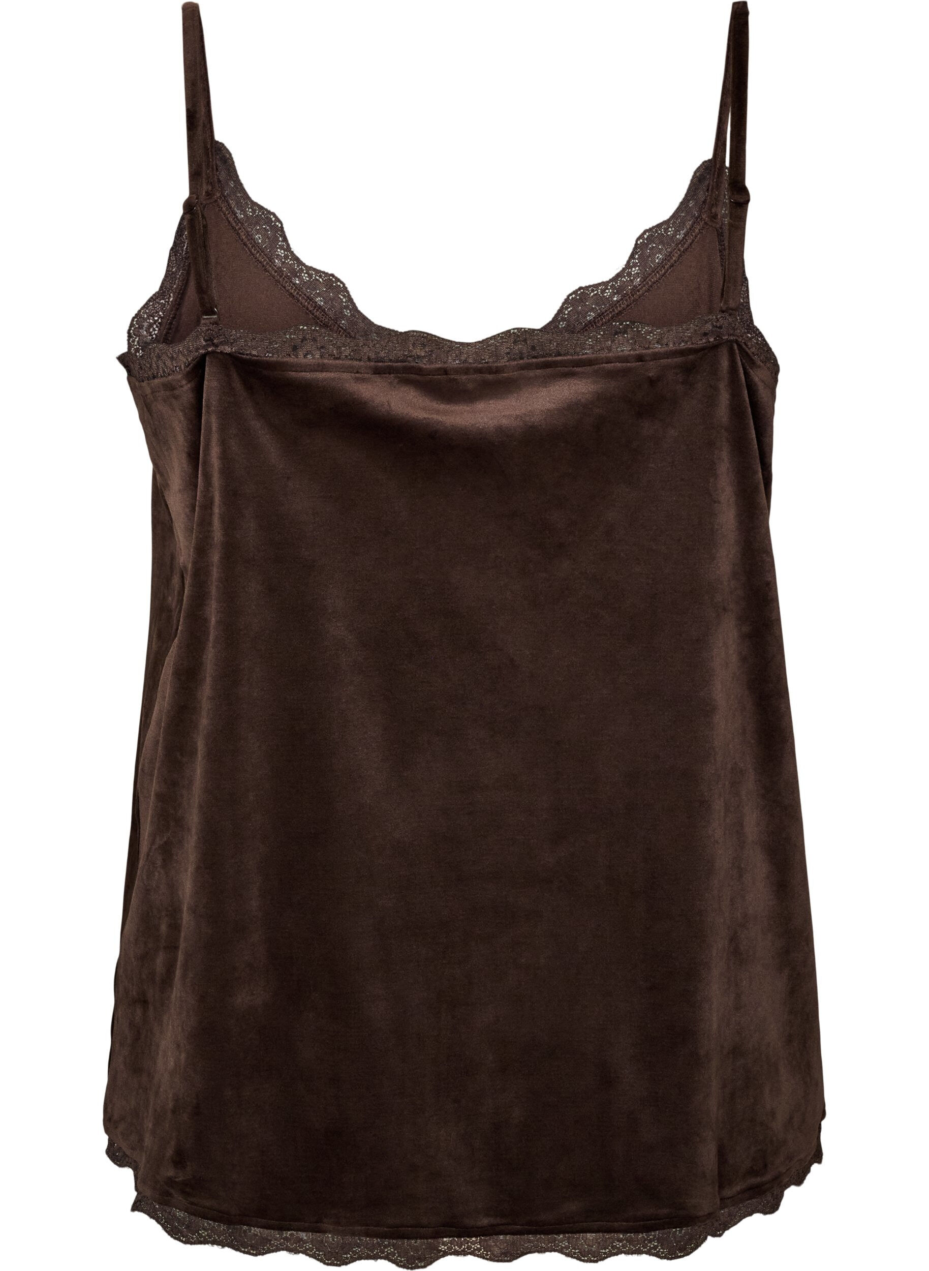 ZizziVelour topp med blonderkant, Brun, Packshot image number 1