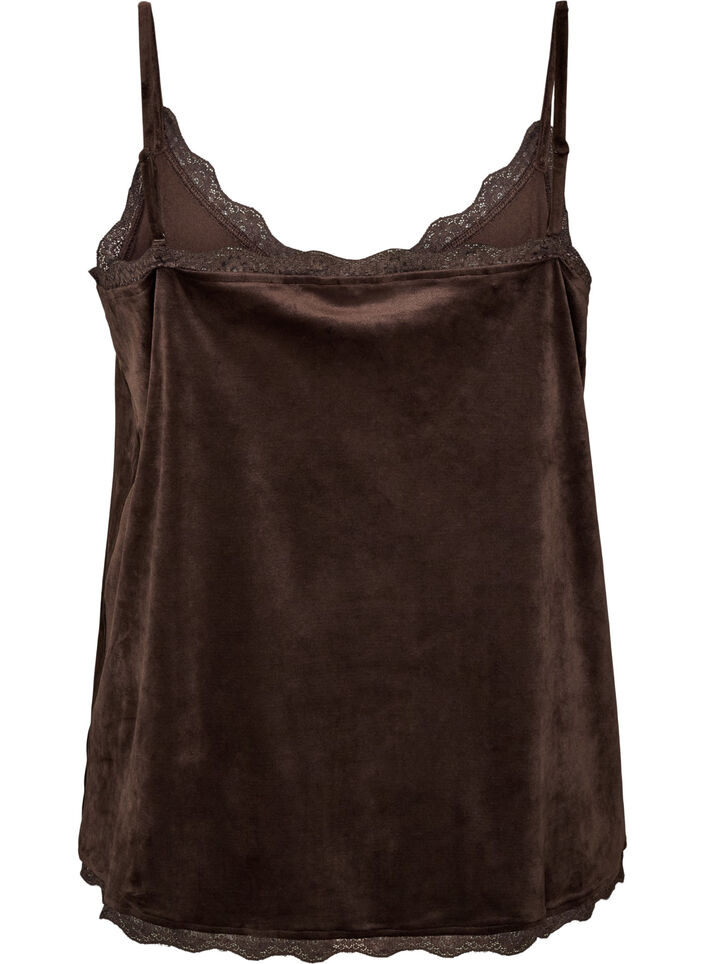 Velour topp med blonderkant, Brun, Packshot image number 1