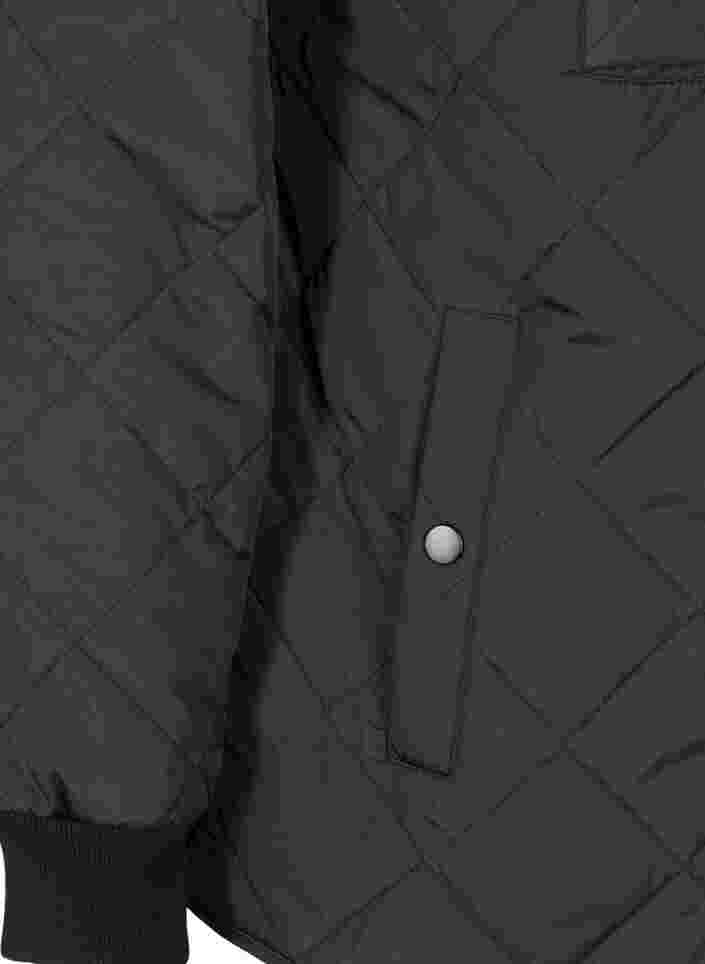 Quiltet termojakke med hette og lomme, Black, Packshot image number 3