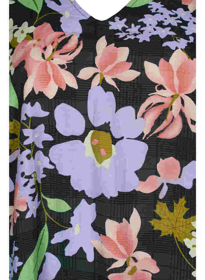 Blomstrete midikjole i viskose med 3/4-ermer, Purple Green Flower, Packshot image number 2