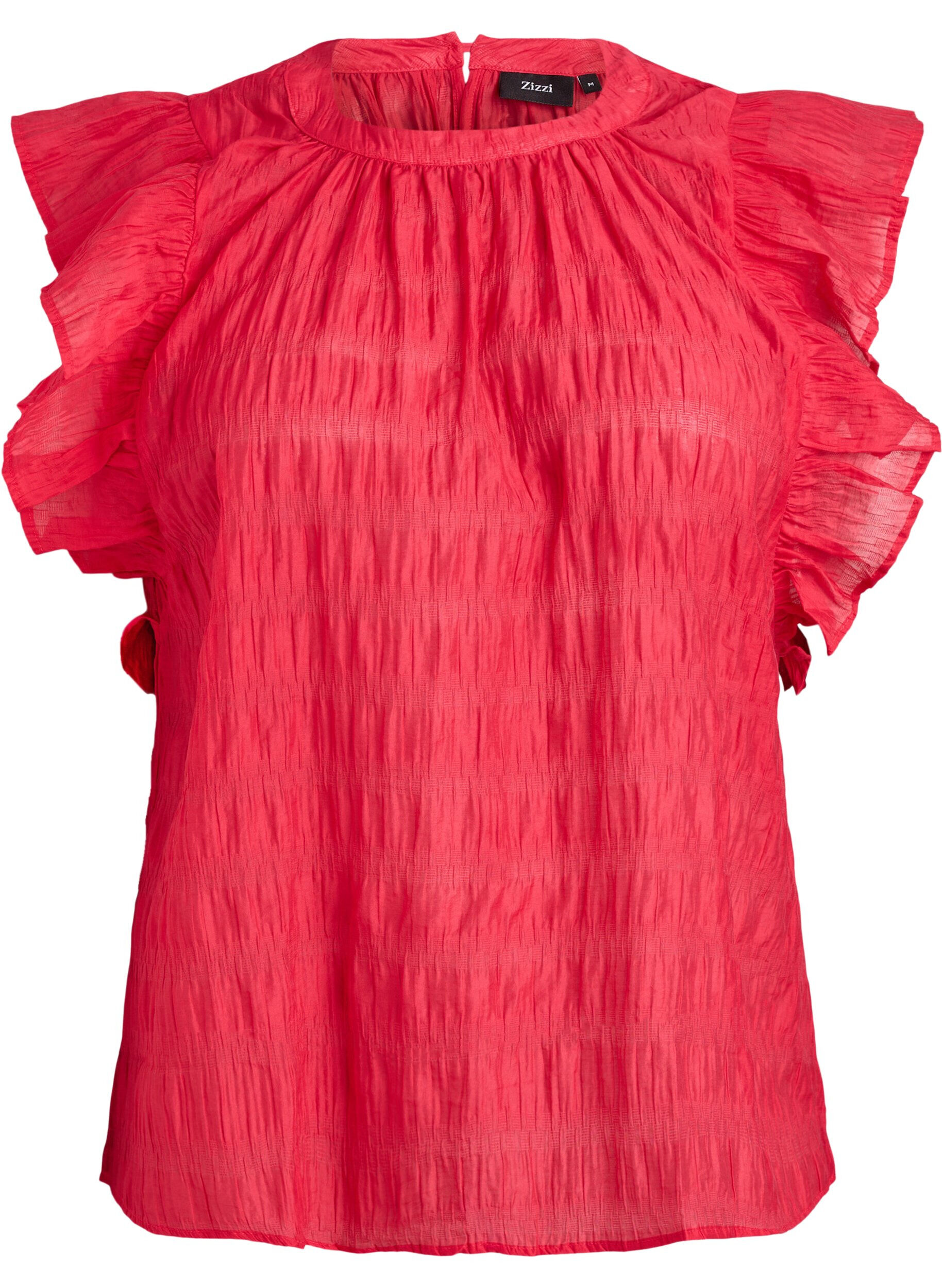 ZizziErmel&oslash;s bluse med tekstur og volanger, R&oslash;d, Packshot image number 0