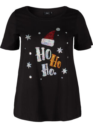 T-skjorte med julemotiv i bomull, Black Ho Ho Ho, Packshot image number 0