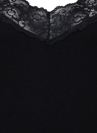 Topp i viskose med blondedetaljer, Black / Black, Packshot image number 2