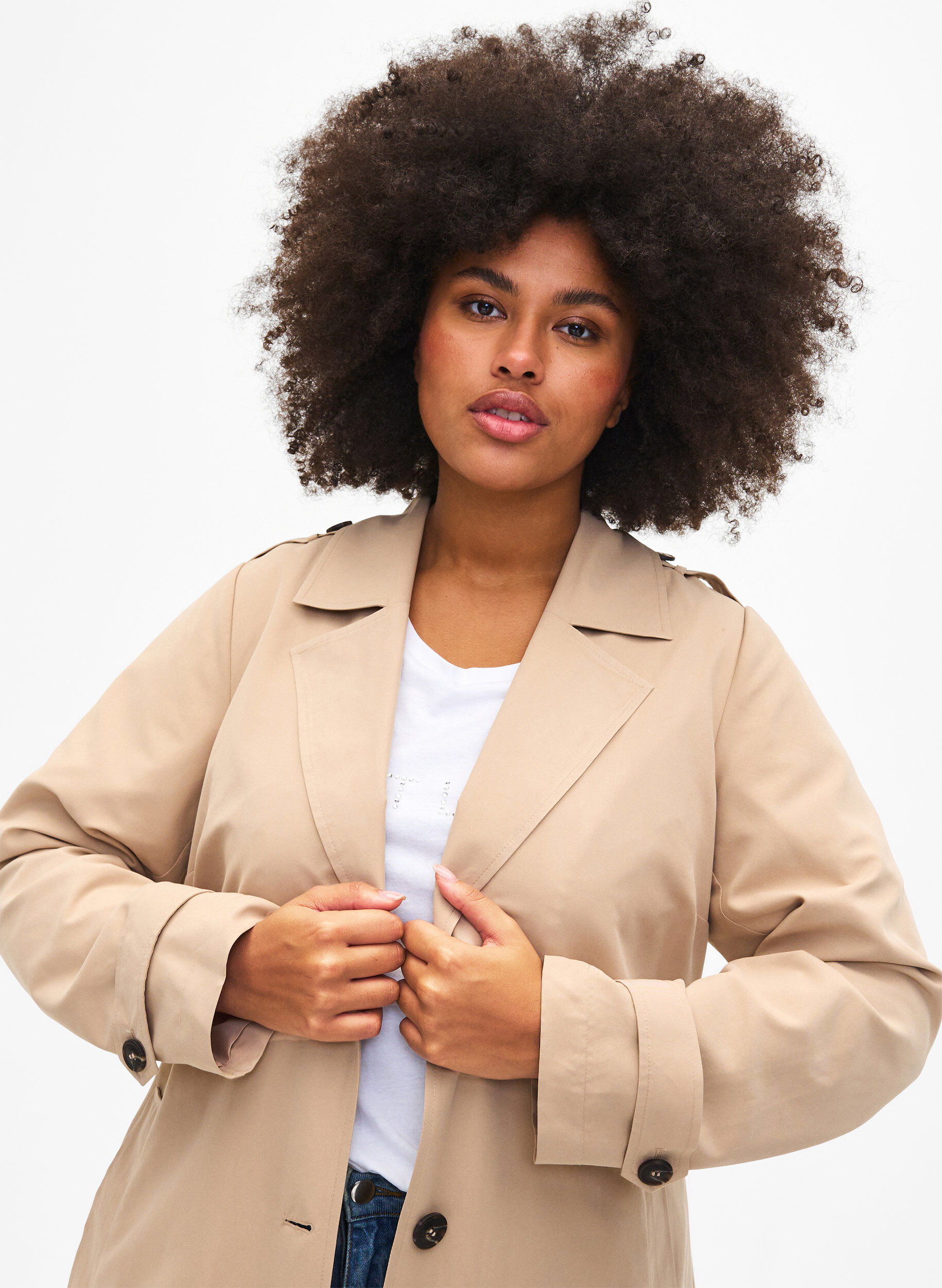 Zizzi Lang trenchcoat med belte, Nomad, Model image number 2