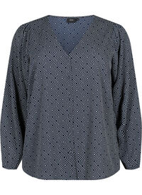 Skjortebluse med v-hals og trykk