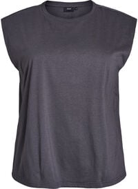 Ermeløs jerseybluse med skulderputer, Grå Ermeløs jerseybluse med skulderputer