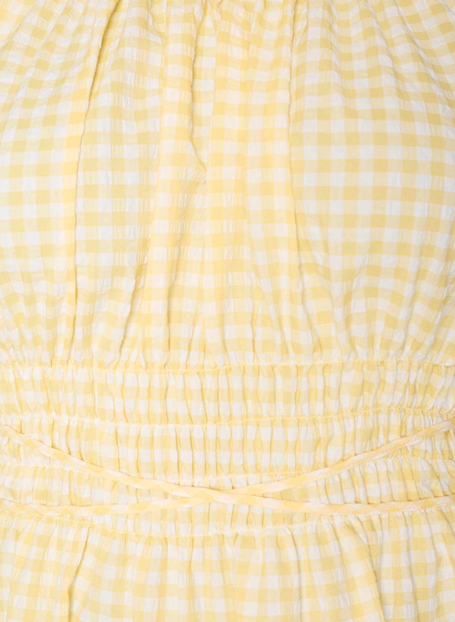 ZizziKort kjole med sm&aring; ruter og ballongermer, Gul, Packshot image number 2