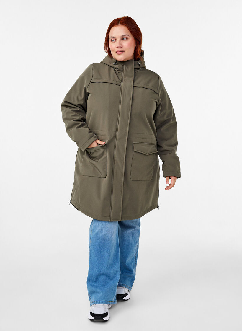Vannavvisende softshell jakke med vattert fôr, Grønn, Model image number 1