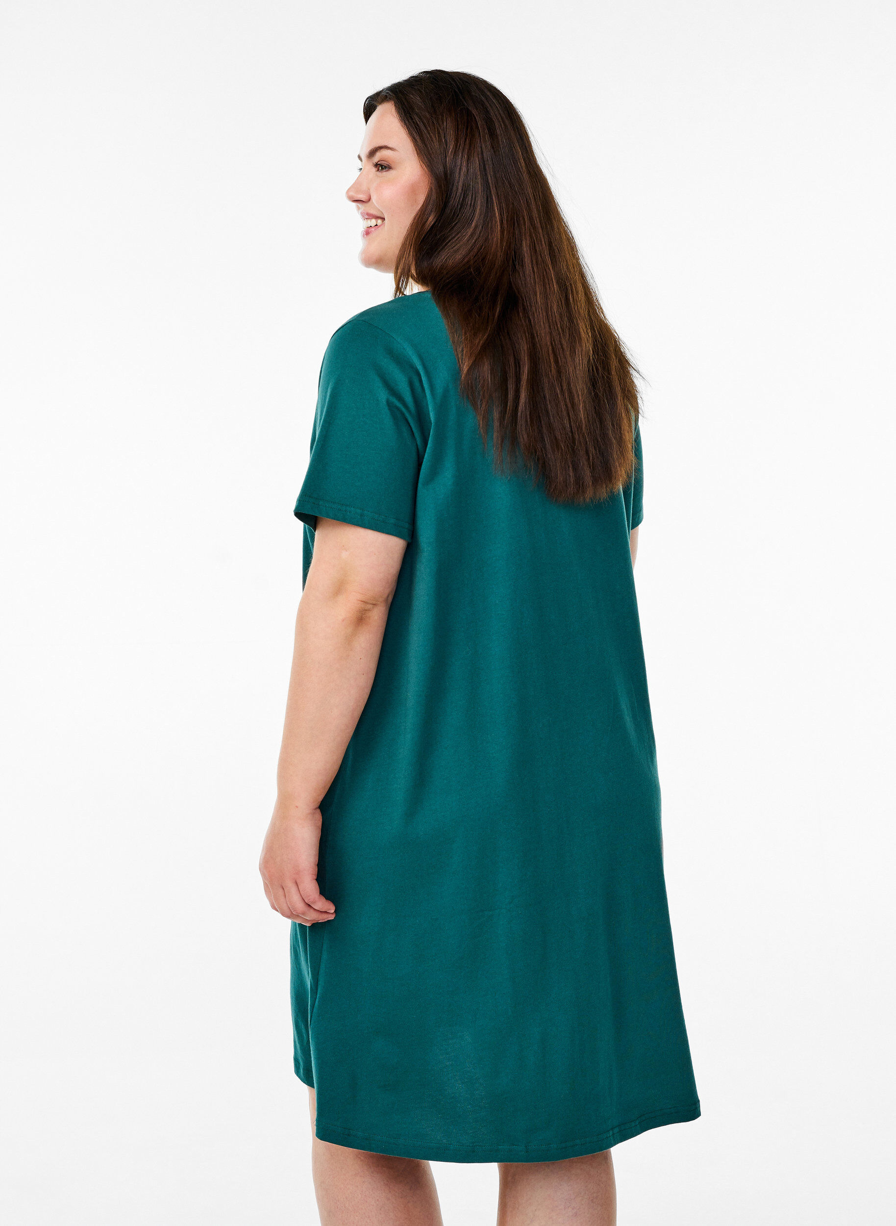 ZizziNattkjole i &oslash;kologisk bomull med V-hals, Gr&oslash;nn, Model image number 2