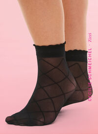 2-pack ankelsokker i nylon med glitter og mønster, Black, Model