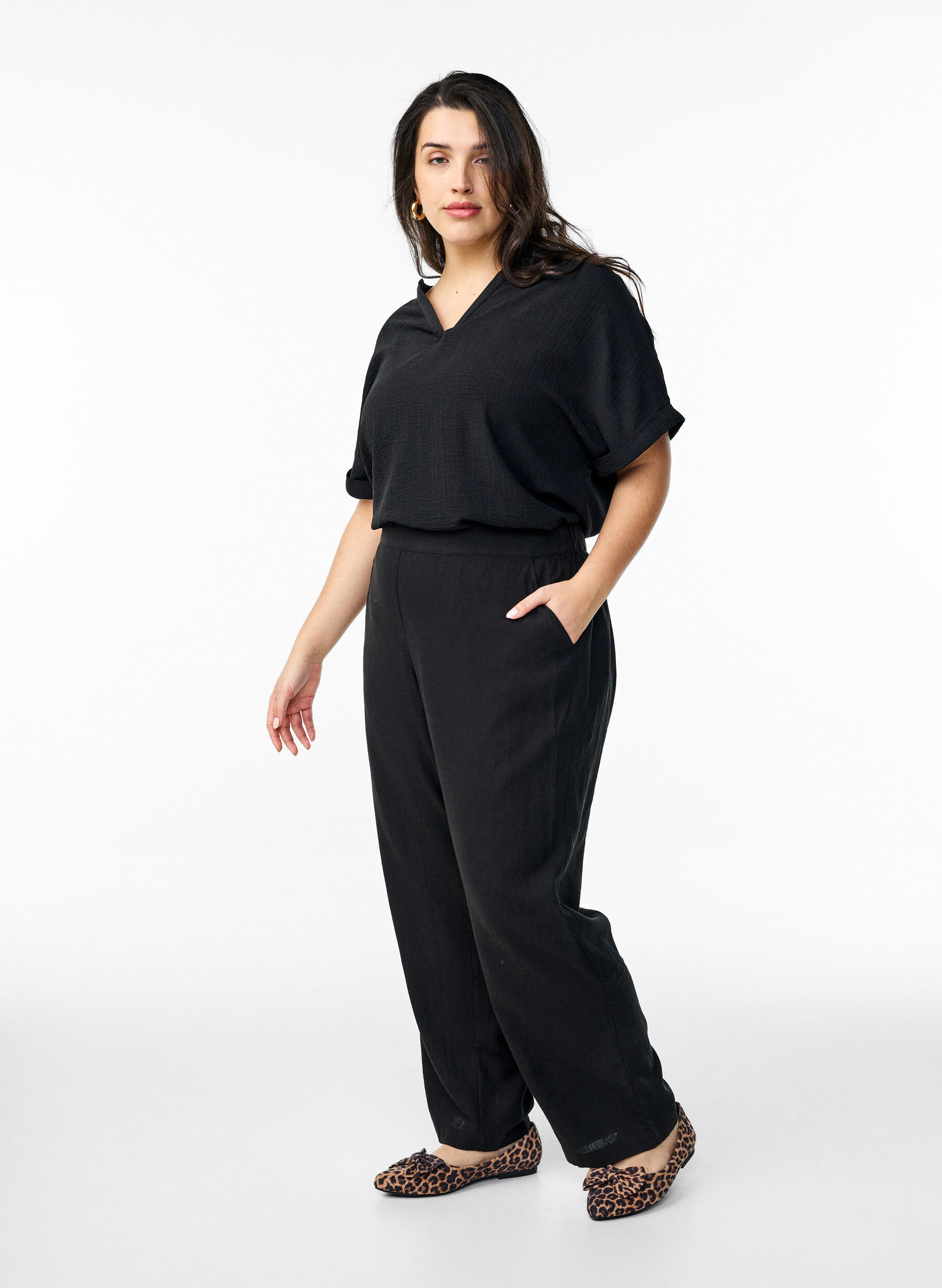 ZizziL&oslash;se bukser i lin og viskose, Svart, Model image number 0