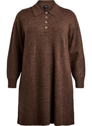 Strikkekjole med polokrage og skinnende knapper, Rain Drum Mel.