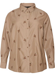 Stripete skjorte med broderte blomster, Brun